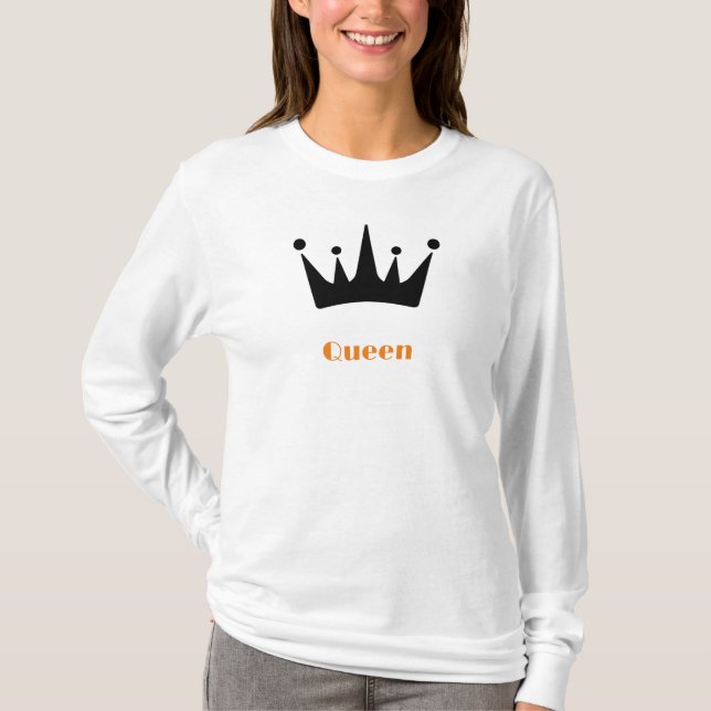 Queen Anpassningsbar Text Krona Image White-Långär T Shirt (Framsida)
