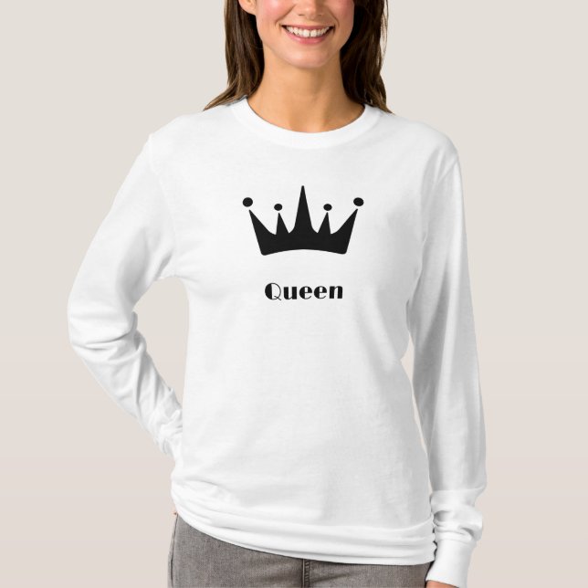 Queen Anpassningsbar Text Krona Image White-Långär T Shirt (Framsida)