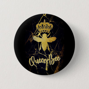 QUEEN BEE Black & Guld Marble BUTTON Knapp