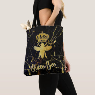 QUEEN BEE Black & Guld Marble TOT Tygkasse