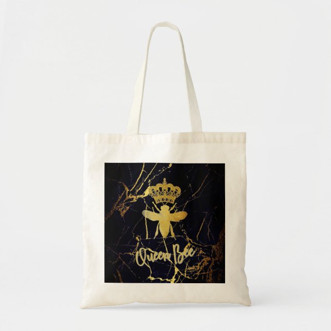 QUEEN BEE Black & Guld Marble TOTE BAG Tygkasse (Framsidan)