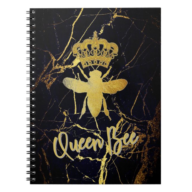 QUEEN BEE Black Marble Spiral bärbar dator Journal Anteckningsbok (Framsidan)