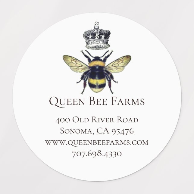 Queen Bee & Crown Vita Etiketter (Design 1)