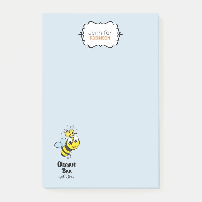 Queen Bee Cute Humla med Krona Personlig Post-it Block (Framsida)