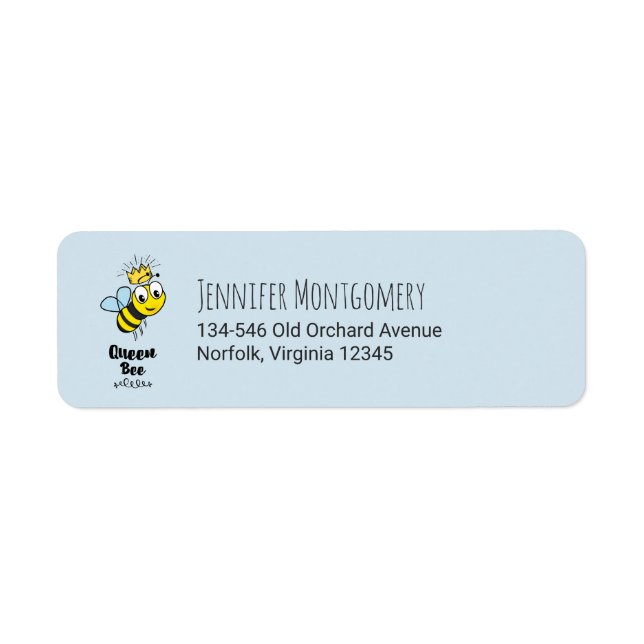 Queen Bee Cute Humla med Krona Returadress Etikett (Framsidan)