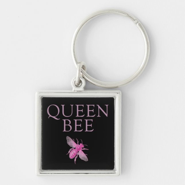 Queen Bee Fyrkantig Silverfärgad Nyckelring (Framsidan)