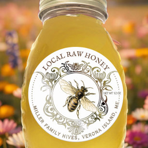 Queen Bee Guld Ornate Ram Raw Honung Runt Klistermärke