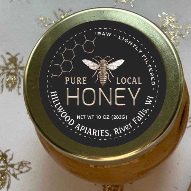 Queen Bee Honung Burk etikett Raw Local Honung Bla (Skapare uppladdad)
