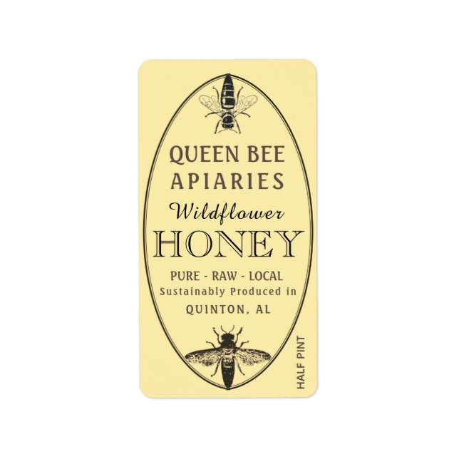 Queen Bee Honung med Oval Adress eller Shipping St Adressetikett (Framsidan)