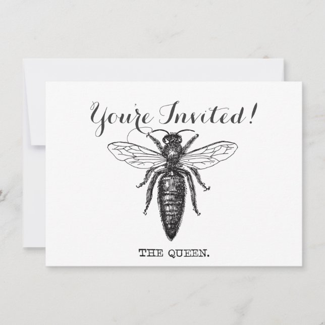 Queen Bee Illustration Classic Teckning Inbjudningar (Framsida)