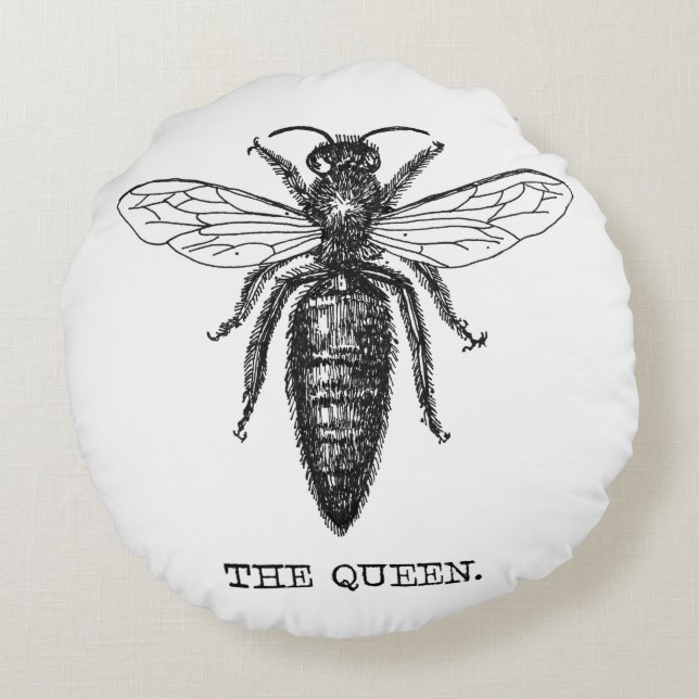 Queen Bee Illustration Classic Teckning Rund Kudde (Baksidan)