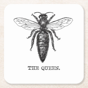 Queen Bee Illustration Classic Teckning Underlägg Papper Kvadrat