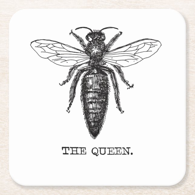 Queen Bee Illustration Classic Teckning Underlägg Papper Kvadrat (Framsidan)