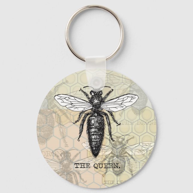 Queen Bee Illustration Kryp Insekt Nyckelring (Framsida)
