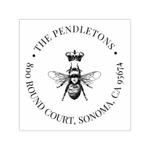 Queen Bee Krona Family Namn Returadress Självfärgande Stämpel