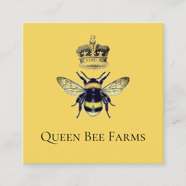 Queen Bee Krona Farm Apiary Gult Guld Fyrkantigt Visitkort (Framsida)