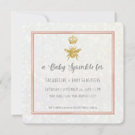 Queen Bee Krona Guld Glitter Rosa Elegant Girl Gir Inbjudningar