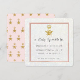 Queen Bee Krona Guld Glitter Rosa Elegant Girl Gir Inbjudningar