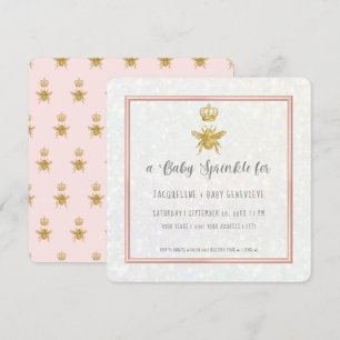 Queen Bee Krona Guld Glitter Rosa Elegant Girl Gir Inbjudningar
