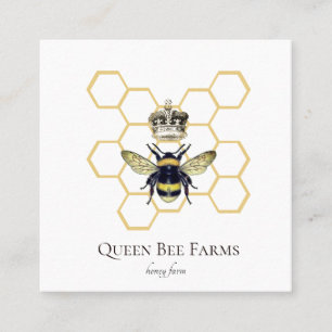 Queen Bee Krona Logotyp Honeybee Bibibiffer Fyrkantigt Visitkort