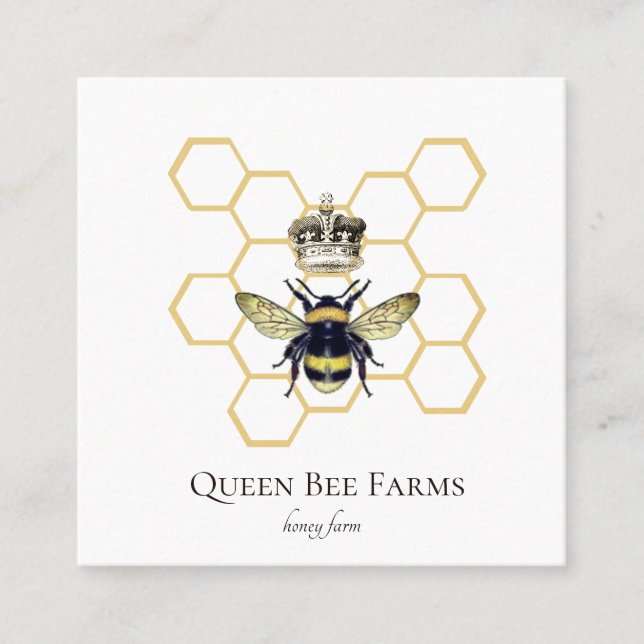 Queen Bee Krona Logotyp Honeybee Bibibiffer Fyrkantigt Visitkort (Framsida)