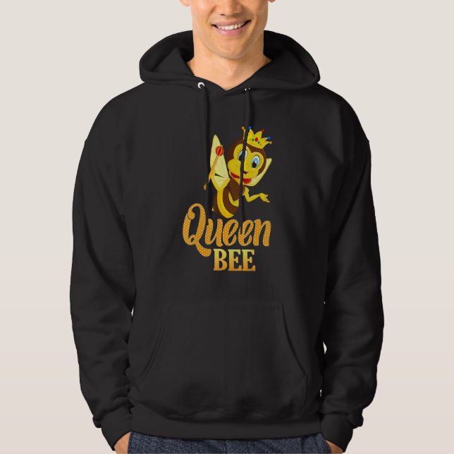 Queen Bee Krona Women Girls Honungsbin Hive biodli Hoodie (Framsida)