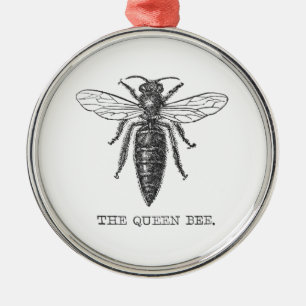 Queen Bee Kryp Insekt Antique Illustration Julgransprydnad Metall