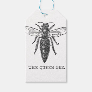 Queen Bee Kryp Insekt Antique Illustration Presentetikett