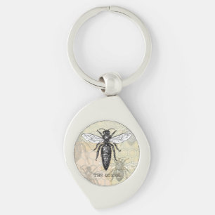 Queen Bee Kryp Insekt Antique Illustration Swirl Silverfärgad Nyckelring