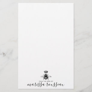 Queen Bee Logotyp Krona Handskript Namn Brevpapper