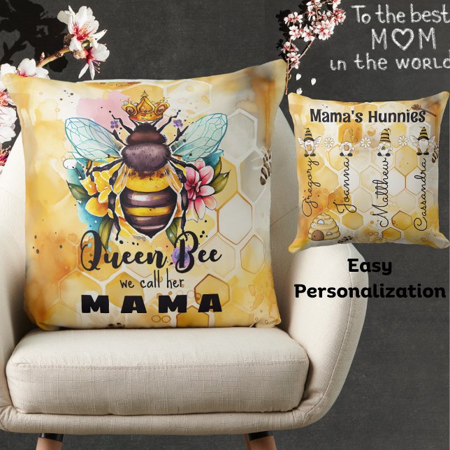 Queen Bee-Mamma-Anpassningsbar Barn Namn-Honeycomb Kudde (Skapare uppladdad)