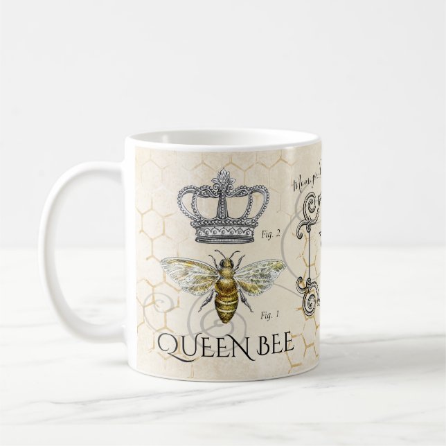 Queen Bee Mamma Quote Honeycomb Monogram Kaffemugg (Vänster)