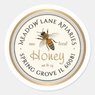 Queen Bee Metallic Guld Gräns Honungsetikett Runt Klistermärke