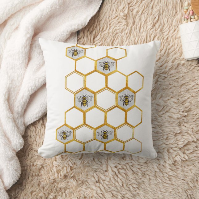 Queen bee mönster i guld honeycomb hexagons kudde (Filt)