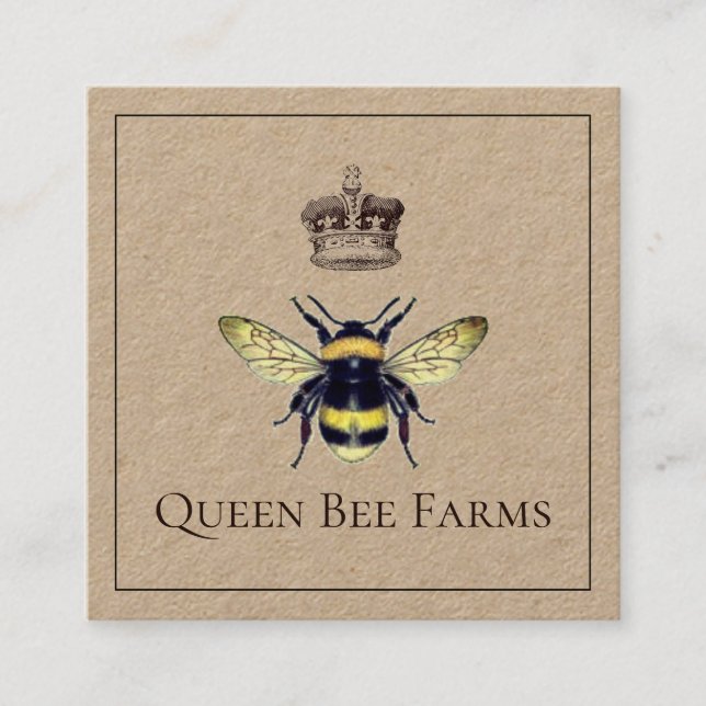Queen Bee och Krona eller Apiary Kraft Fyrkantigt Visitkort (Framsida)