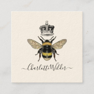 Queen Bee och Krona Handskriftlig Namnteckning på Fyrkantigt Visitkort