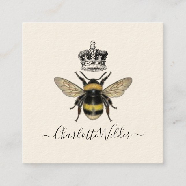 Queen Bee och Krona Handskriftlig Namnteckning på  Fyrkantigt Visitkort (Framsida)