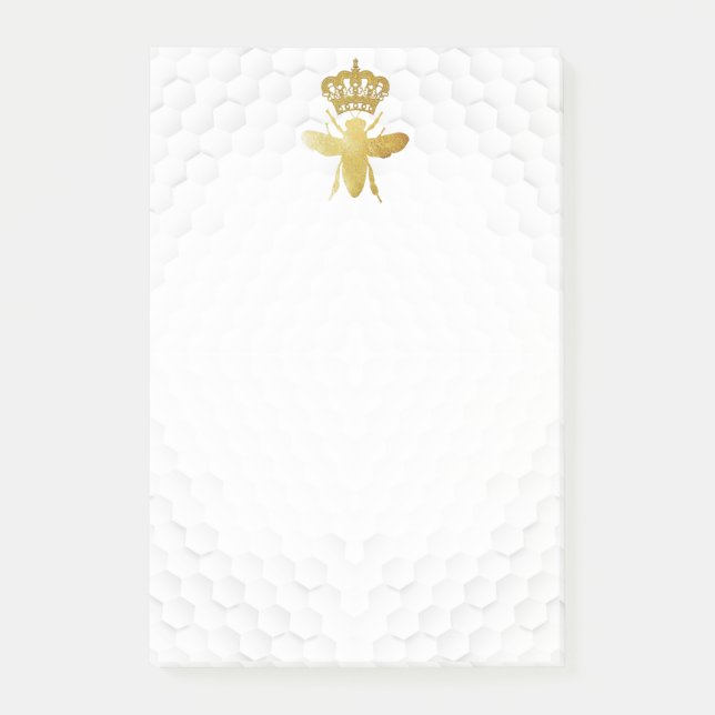 QUEEN BEE Post IT Notes - Guld Bee Krona Honeycomb Post-it Block (Framsida)