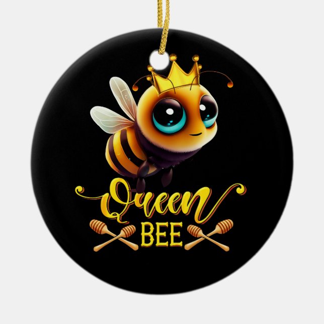Queen Bee Royal Krona Hive Honungsbiodling Beerke Julgransprydnad Keramik (Framsidan)