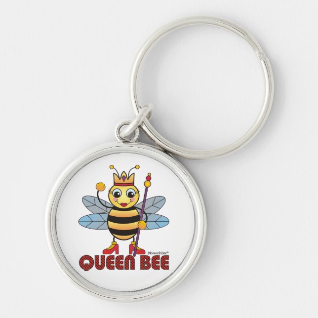 Queen Bee Rund Silverfärgad Nyckelring (Framsidan)