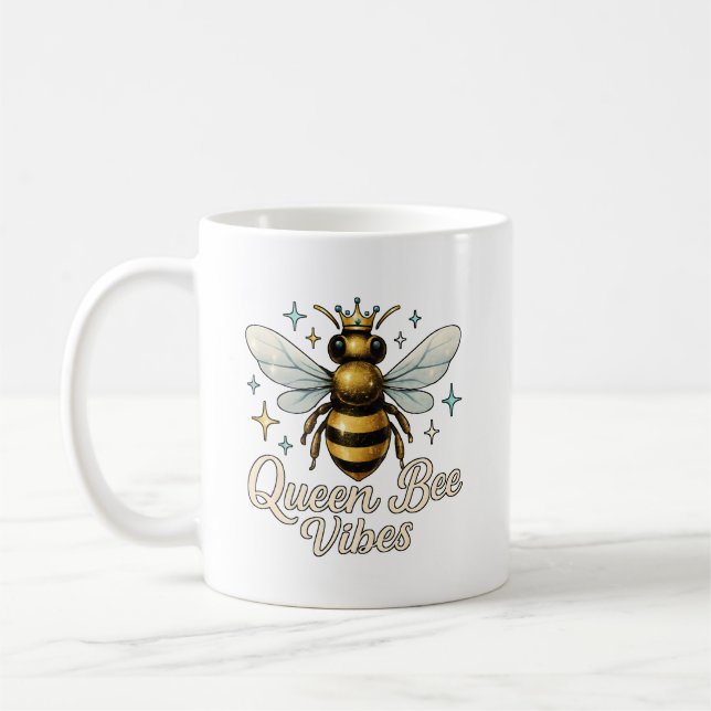 Queen Bee Vibes Guld Krona Kaffemugg (Vänster)