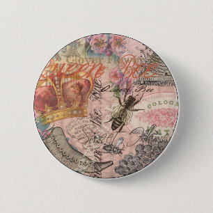 Queen Bee Vintage Bevalt Collage Knapp