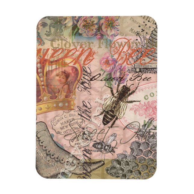 Queen Bee Vintage Bevalt Collage Magnet (Vertikal)