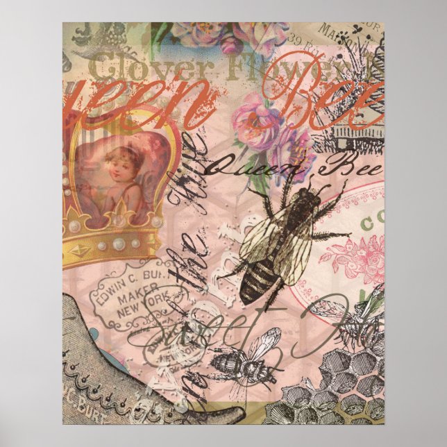Queen Bee Vintage Bevalt Collage Poster (Framsidan)