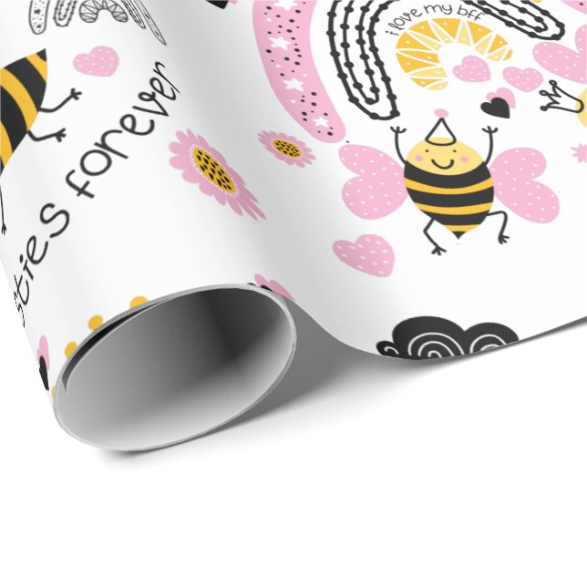 Queen Bees Best Friends for Cute BFF Girls Presentpapper (Rullad Hörn)