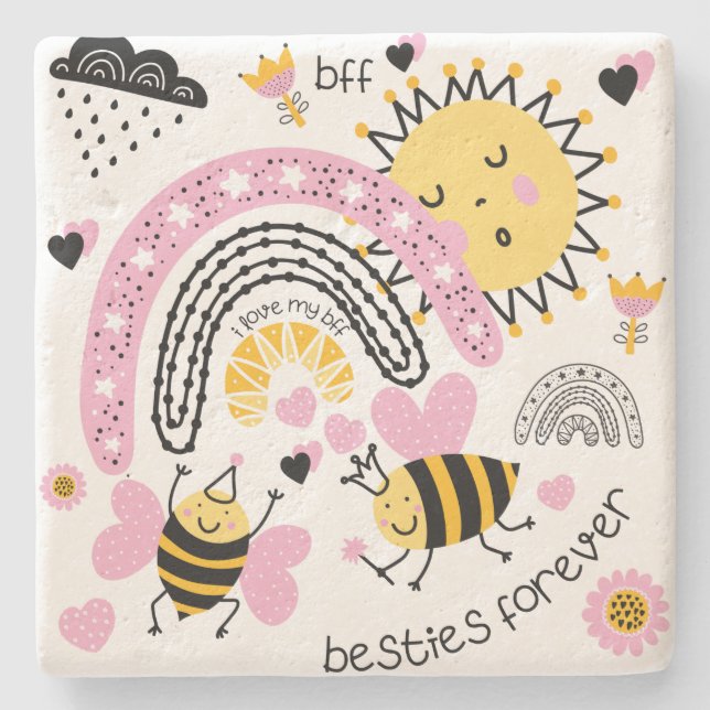 Queen Bees Best Friends for Cute BFF Girls Stenunderlägg (Framsidan)