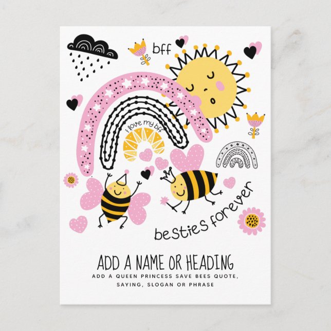Queen Bees Best Friends for Cute BFF Girls Vykort (Framsida)