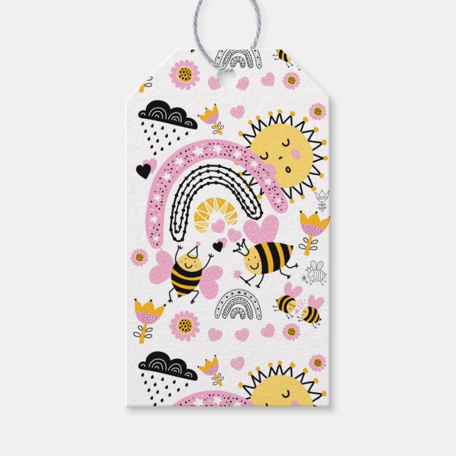 Queen BEES Cute BFF, Flicka, Girly Gifts Rosa Presentetikett (Framsidan)
