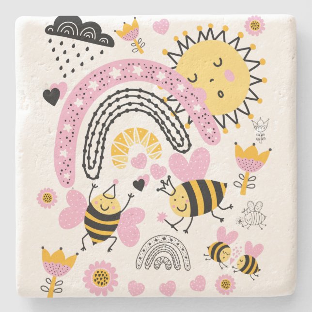 Queen BEES Cute BFF, Flicka, Girly Gifts Rosa Stenunderlägg (Framsidan)