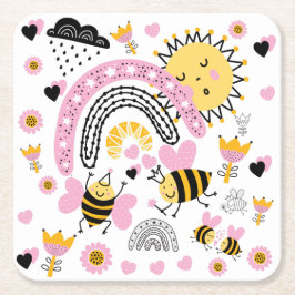 Queen BEES Cute BFF, Flicka, Girly Gifts Rosa Underlägg Papper Kvadrat